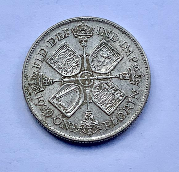 .500 silver Great Britain 1929 florin coin NICE EXAMPLE